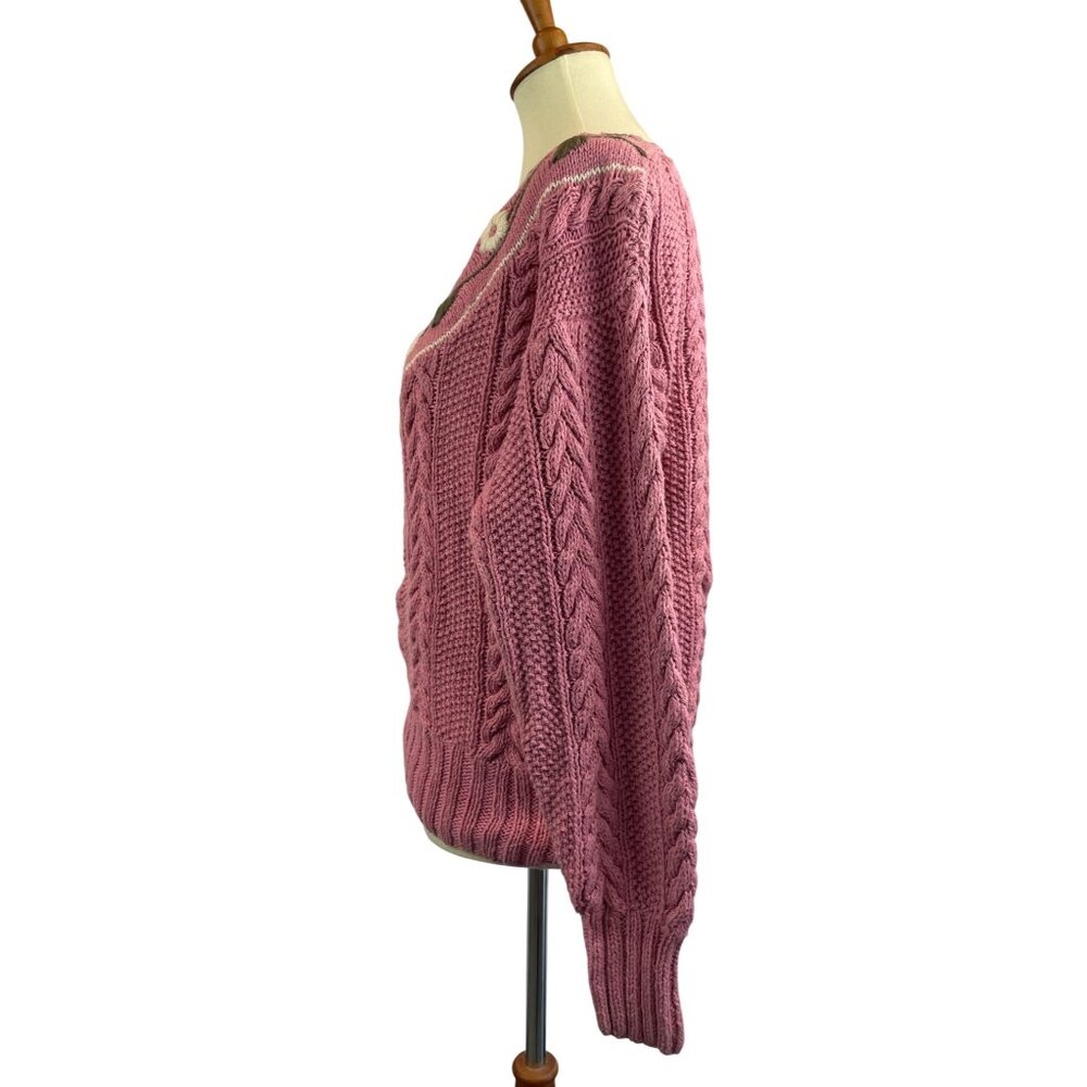 Vintage 80s 90s Melbourne Country Sweater Womens M Pink V Neck Floral - Picture 2 of 12